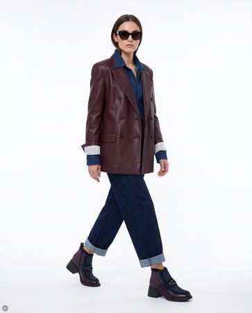Maciejka Leather Two-Tone Block-Heel Ankle Boots With Side Zip Burgundy-Navy A6747-23/00-8