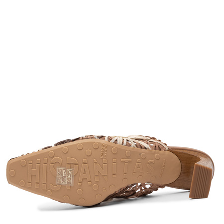 Hispanitas Woven Heeled Mules Floral Cutouts Brown HV264800-NATURALE