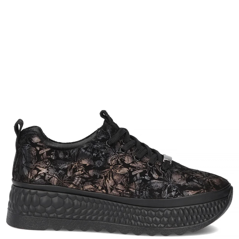 Filippo Leather Patterned Platform Sneakers Black DP7284-26-BK-FL