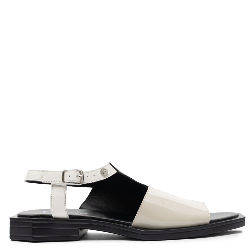 Maciejka Leather Square-Toe Flat Sandals Black-Beige K7477-01/00-1