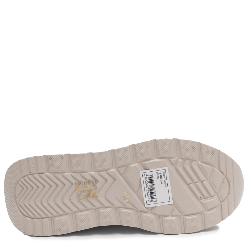 Sokolski Skórzane Materiałowe Półbuty Sneakersy na Platformie Beżowe TS-W26-241-BEIGE
