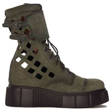 Maciejka Women's boots leather suede openwork green