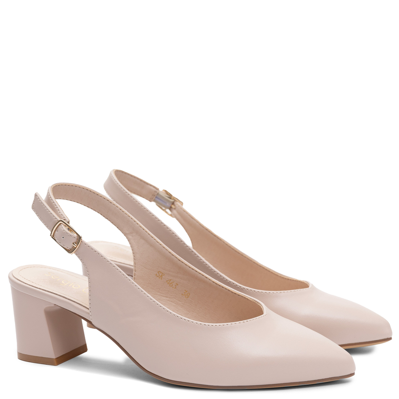 Sergio Leone Pointed Toe Slingback Pumps On Block Heel Beige SK-463-KR-R