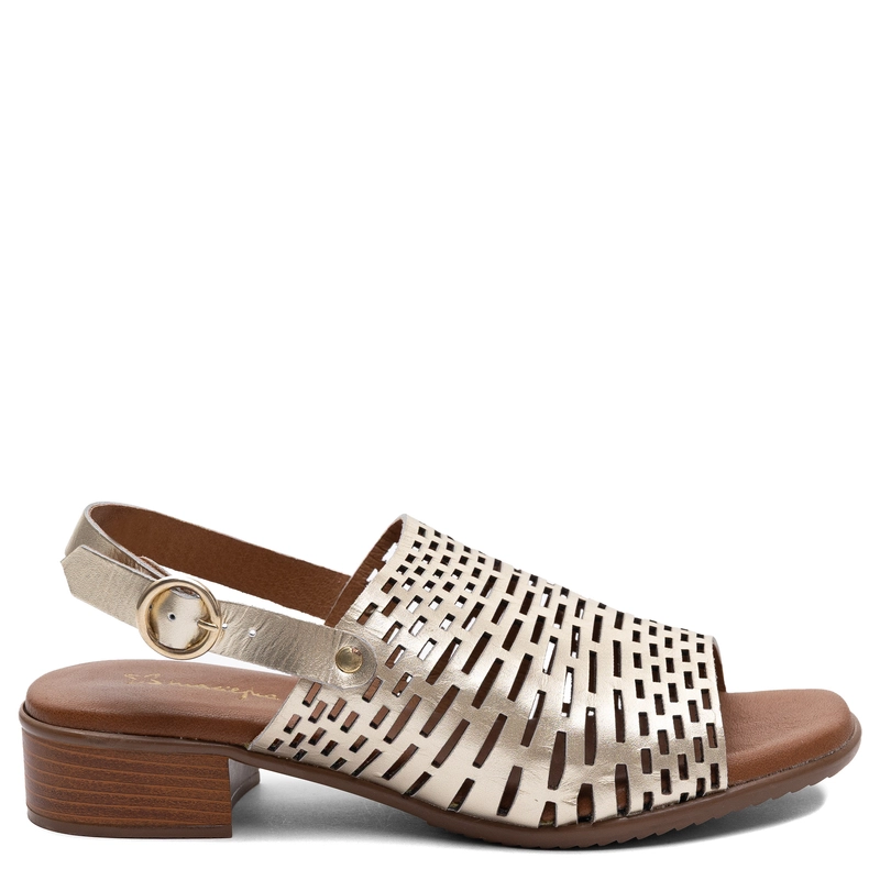 Maciejka Skórzane Sandały Ażurowe Złote E7392-25/00-1