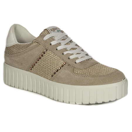 Igi&Co Women's leather platform sneakers dark beige