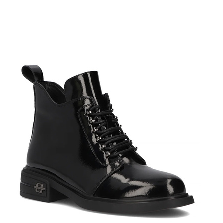 Filippo Patent Leather Lace-Up Women's Ankle Boots Flat Heel Black DBT631825BK