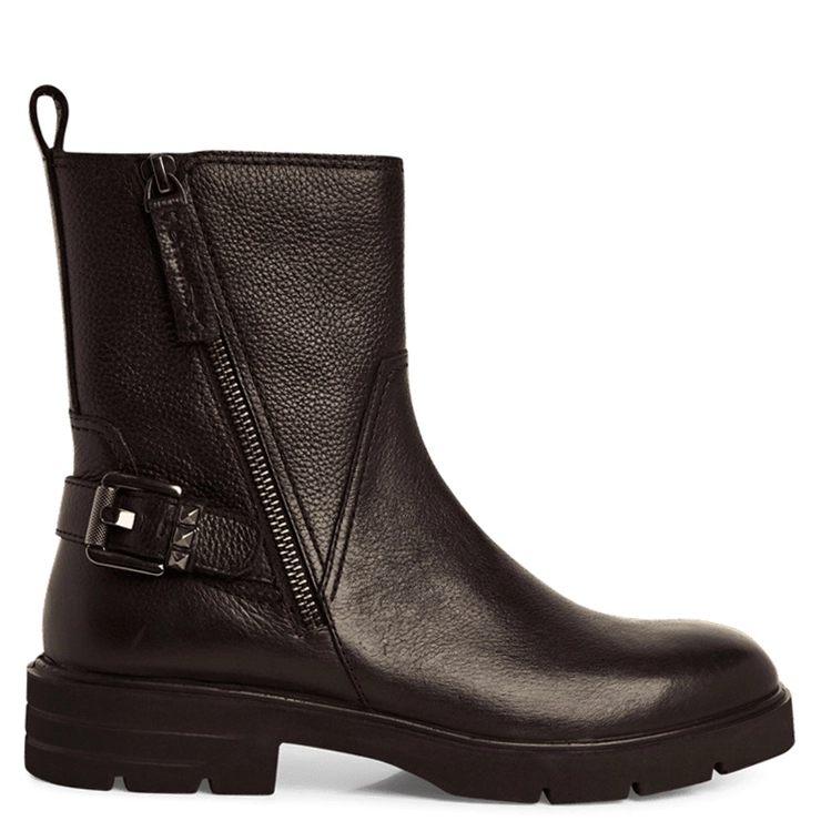 TamariTamaris Leather Flat Ankle Boots With Zipper Boots Buckle Detail Black 1-25421-45-001