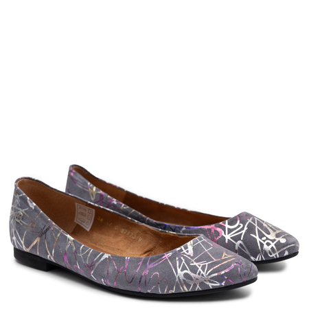 Maciejka Leather Ballerinas Multi-color Graffiti Pattern Grey 4100W-12/00-8