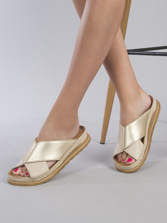 Maciejka Beige + Gold Women's Slides