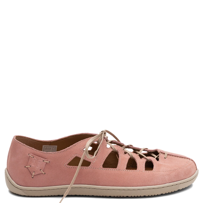 Maciejka Pink Leather Lace-up Openwork Flat Shoes 06835-33/00-1