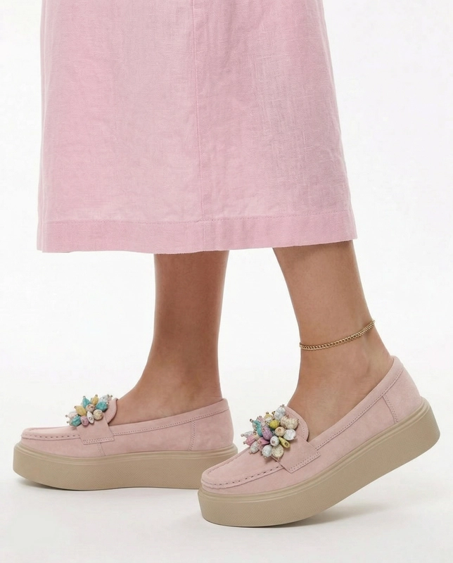 Filippo Suede Leather Loafers Almond Toe Pink DP6765-26-PI