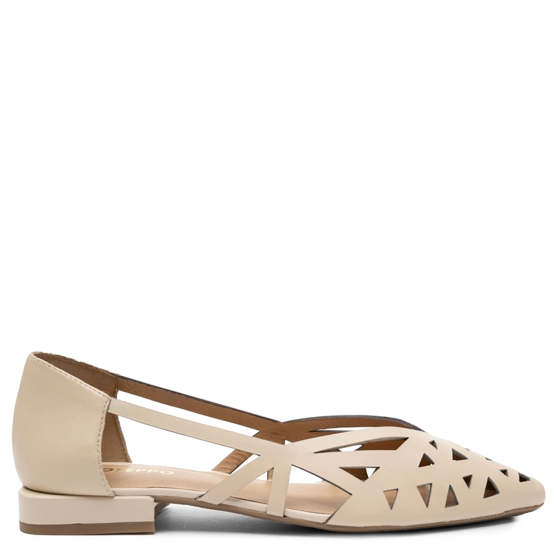 Gioseppo Leather Geometric Cutout Flats Almond Toe Off-White 78218-OFF-WHITE