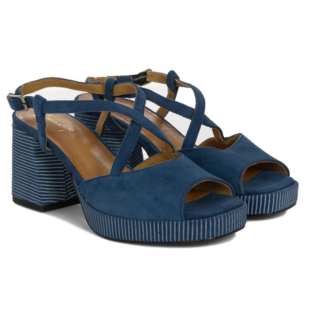 Maciejka Women's Heeled Leather Sandals Navy Blue
