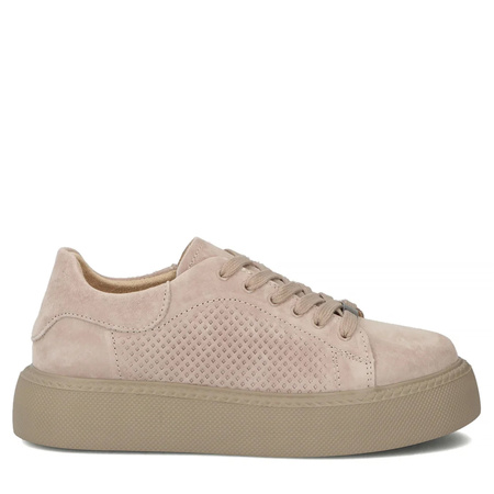 Filippo Leather Perforated Platform Sneakers Women Beige DP7502-26-TP