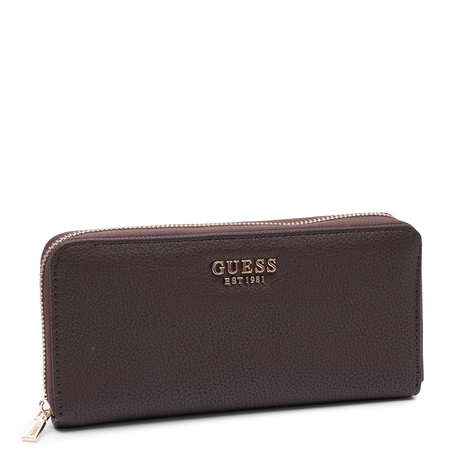 Guess Elegancki Zapinany Na Zamek Portfel Damski Z Paskiem Brązowy SWBG9735146-BROWN