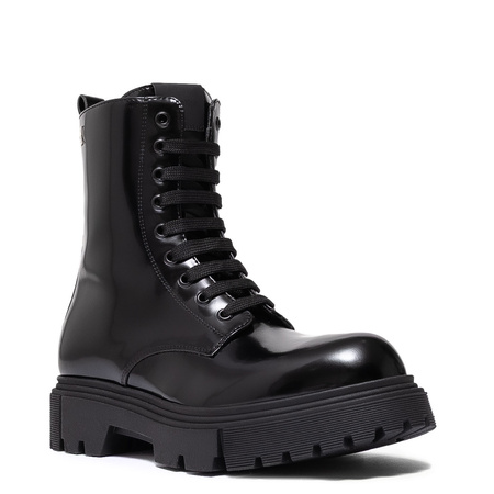 Calvin Klein Jeans Glossy Platform Ankle Boots Side-Zip Black V4A5-83133-BLACK