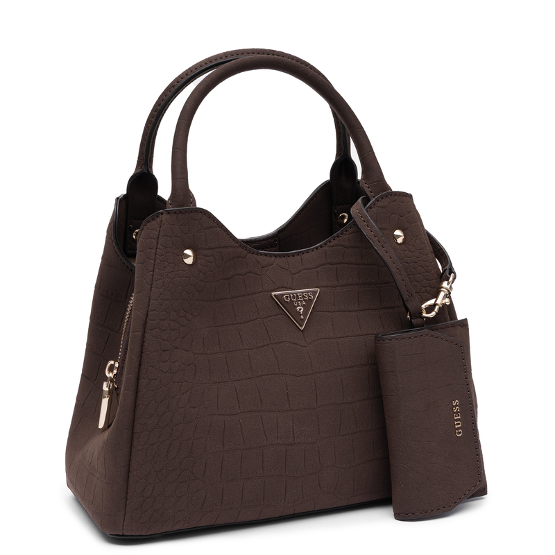 Guess Elegant Crocodile Embossed Handbag With Detachable Pouch Espresso Brown CG230622-ESPRESSO