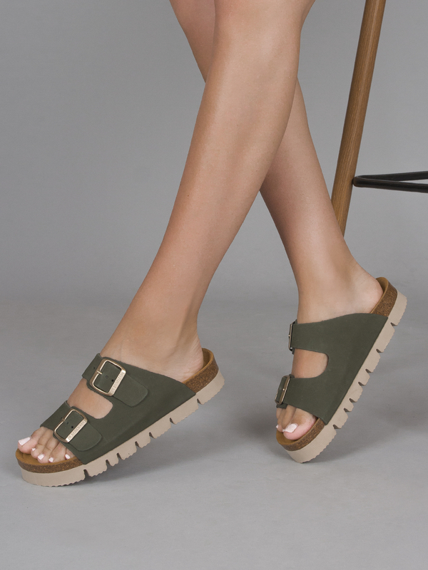 Dr. Brinkmann Women's Slides Olive Leather