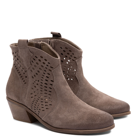 Maciejka Leather Ankle Boots Openwork Suede Brown 1525-ALMOND-WEL