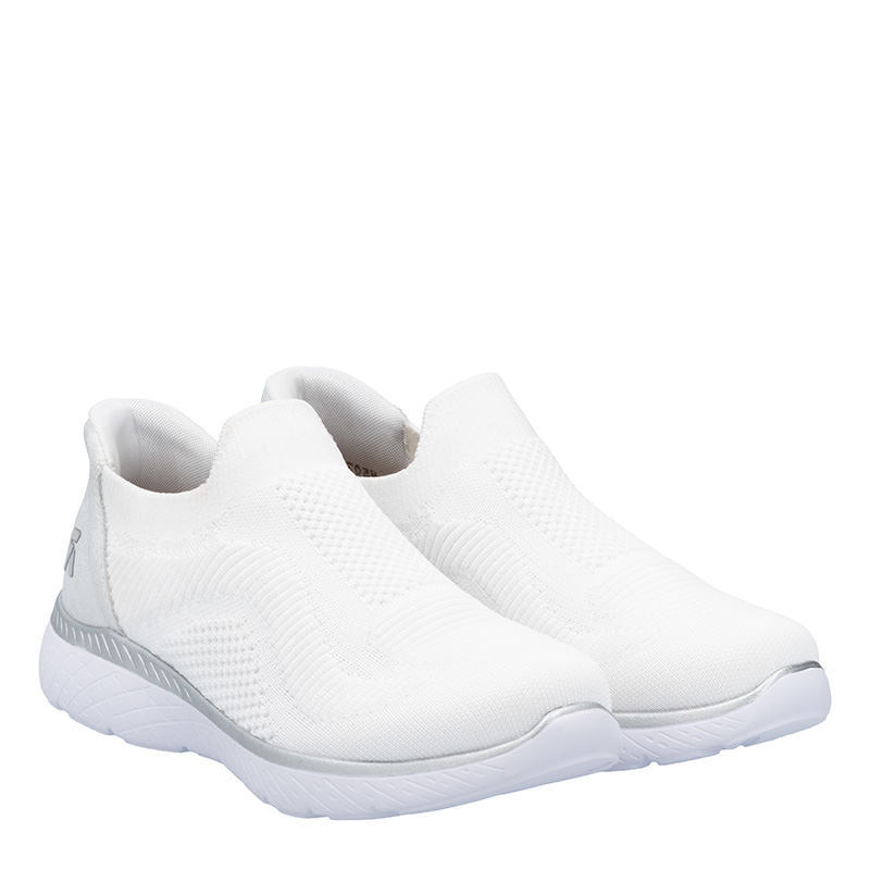 Rieker Sneakersy Wsuwane Ażurowe z Srebrnym Detalem Białe M5072-80