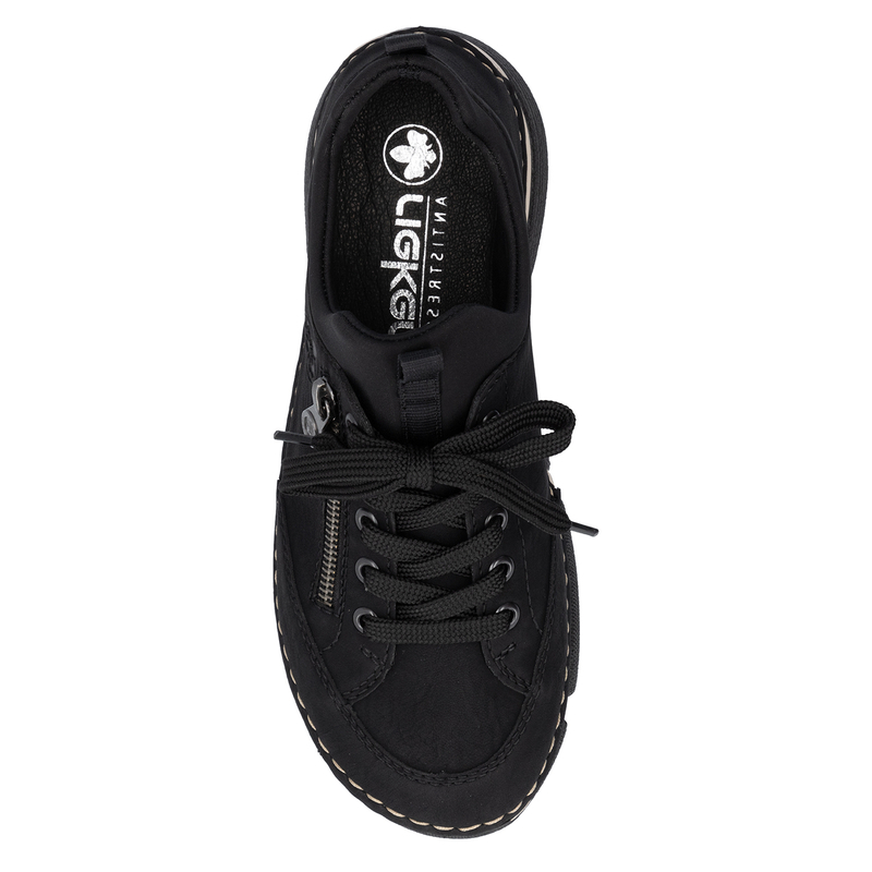 Rieker Comfortable Black Women's Low Shoes With Gold Zip On Flexible Sole 45973-00