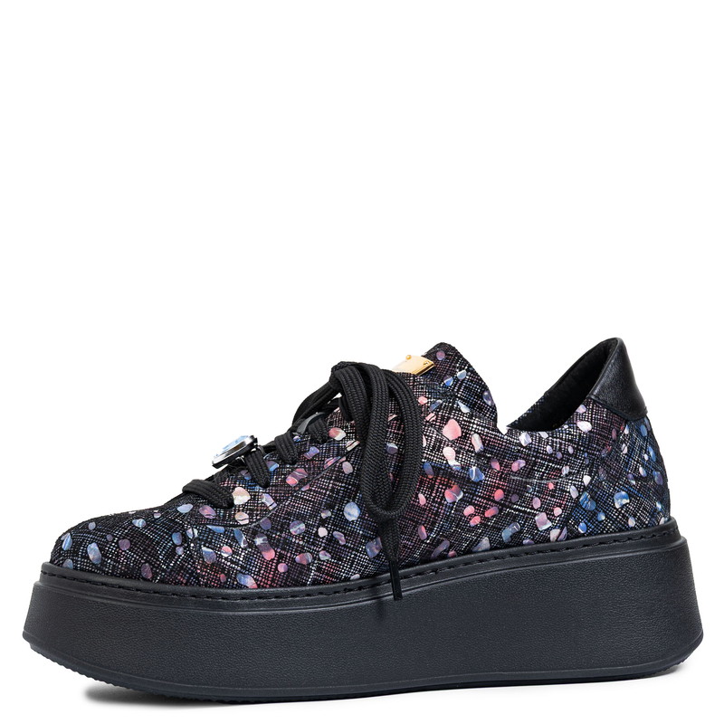 Maciejka Leather Platform Black Sneakers With Colourful Confetti Print 6191W-04/00-8