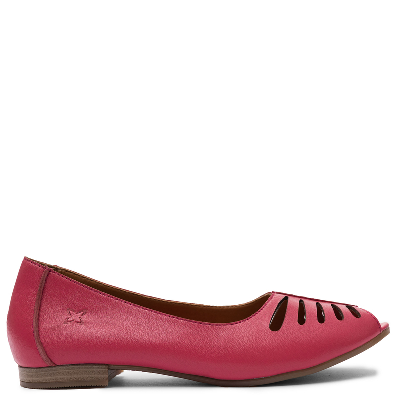 Maciejka Skórzane Baleriny Peep-Toe z Ażurowymi Wycięciami Różowe P7541-15/00-1