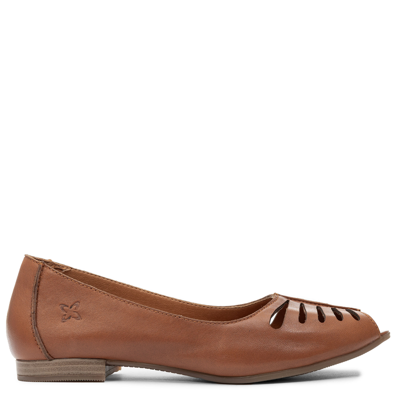 Maciejka Skórzane Baleriny Z Wycięciami Peep-Toe Płaskie Brązowe P7541-29/00-1