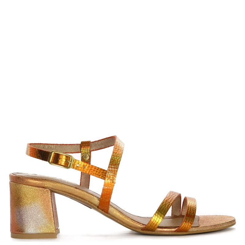 Maciejka Sandały Damskie Skórzane Na Obcasie Pomarańczowe