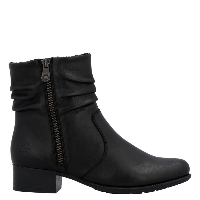 Rieker Marszczone Botki Na Słupku Czarne 78656-00-BLACK