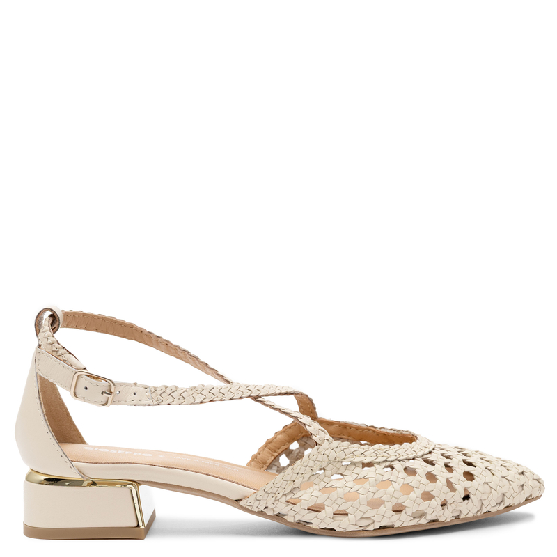 Gioseppo Skórzane Plecione Czółenka Slingback z Niskim Obcasem Beżowe 75560-OFF-WHITE