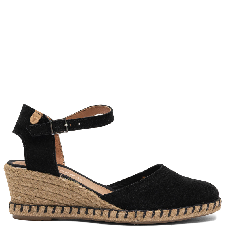 Verbenas Malena Espadryle na Koturnie Skórzane Czarne MALENA-SERTAN-NEG