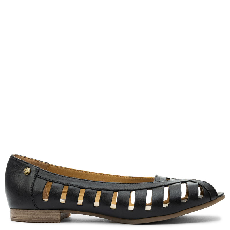 Maciejka Skórzane Ażurowe Baleriny Peep Toe Czarne P7540-01/00-1