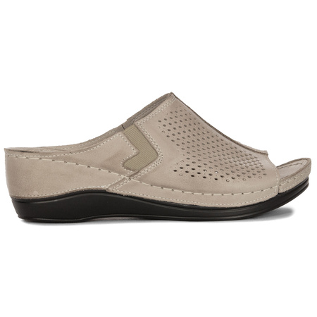 T. Sokolski Klapki Damskie Skórzane Beżowe