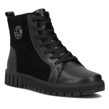 Filippo Botki Damskie Ocieplane Skórzane Czarne