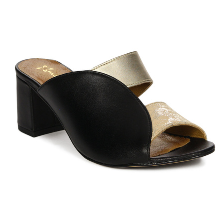 Maciejka Klapki Damskie Skórzane Złoto Czarne