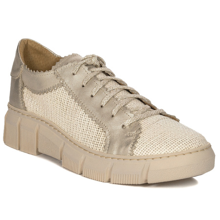 Maciejka Półbuty damskie na platformie skórzane jasny beż