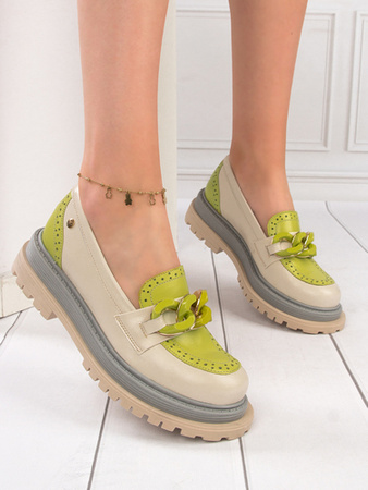 Maciejka Półbuty Damskie Na Platformie Beż & Pistacja