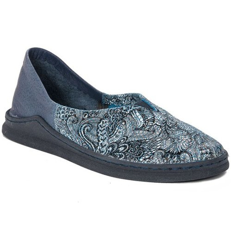 Maciejka Półbuty damskie skórzane Granat Odcienie+Popiel