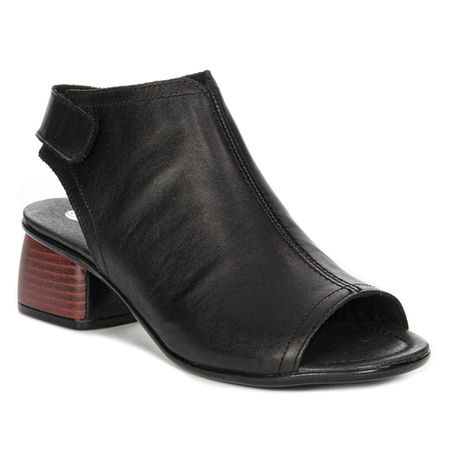 Remonte Sandały damskie skórzane na rzep Black czarne