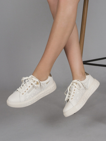 Artiker Sneakersy półbuty damskie skórzane ażurowe beżowe