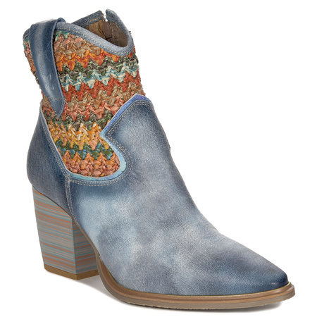 Maciejka Botki Damskie Skórzane Niebieskie