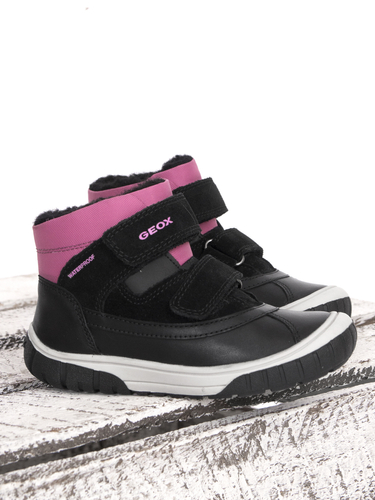 GEOX Botki dziecięce dziewczęce ocieplane na rzepy Black/Fuchsia