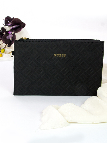 Guess Kosmetyczka damska Lorey Flat Top Zip Bla Black czarna