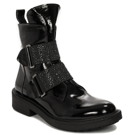 Botki Venezia Black skórzane lakierowane Czarne