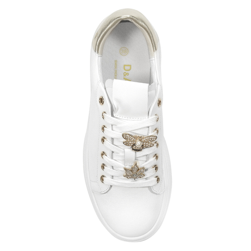 D&A Sneakersy damskie skórzane biało-złote