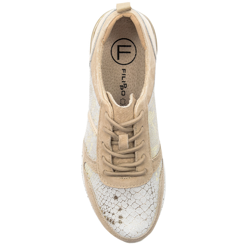 Filippo Sneakersy półbuty damskie na platformie skórzane beżowo-złote