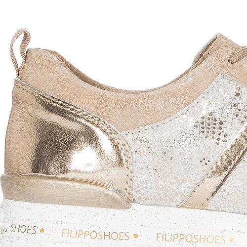 Filippo Sneakersy półbuty damskie na platformie skórzane beżowo-złote