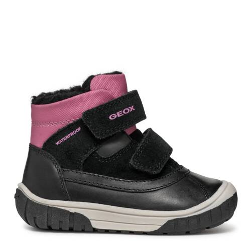 GEOX Botki dziecięce dziewczęce ocieplane na rzepy Black/Fuchsia