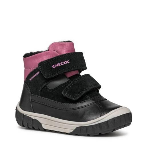 GEOX Botki dziecięce dziewczęce ocieplane na rzepy Black/Fuchsia